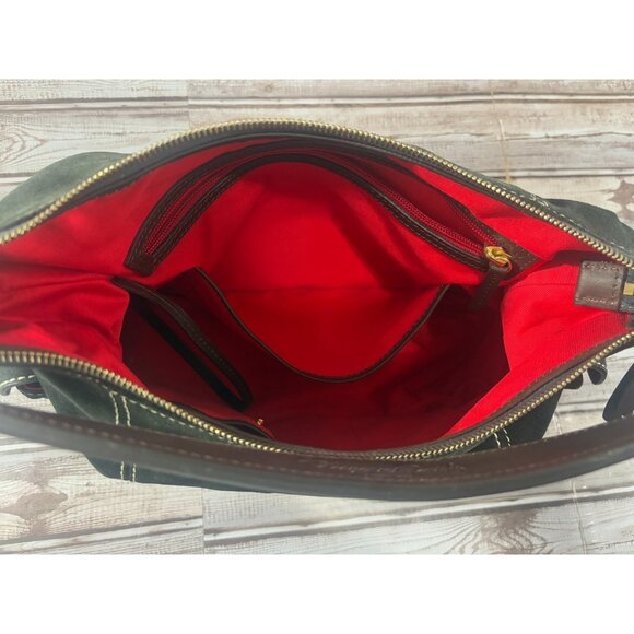 DOONEY & BOURKE Suede leather satchel purse bag color green Brown vintage 90's - Picture 10 of 13
